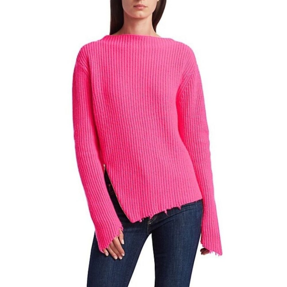 Generation Love Sadie Zipper Cashmere Wool Sweater Pink Size Large